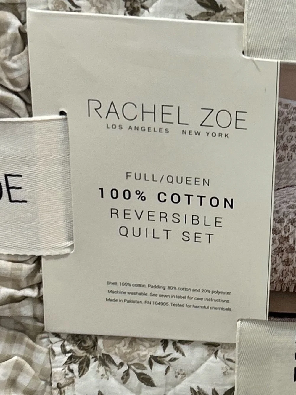 Rachel Zoe Full/Queen Brown and White Floral Cotton Reversible Quilt Set 88”x92”
